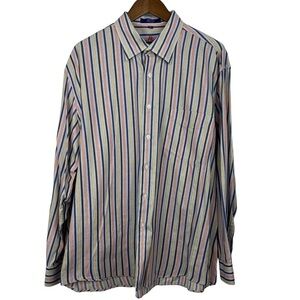 𝅺alan FLUSSER MEN'S XL 100% COTTON STRIPED BUTTON DOWN DRESS‎ SHIRT
